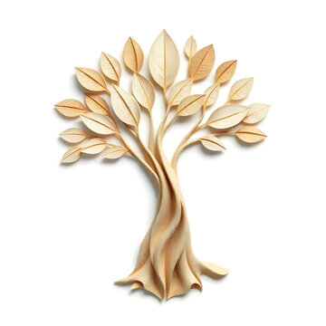A digital illustration of a tree of life symbol, a root within a circle, rendered in layered paper cut style with sculpted textures art illustration design
