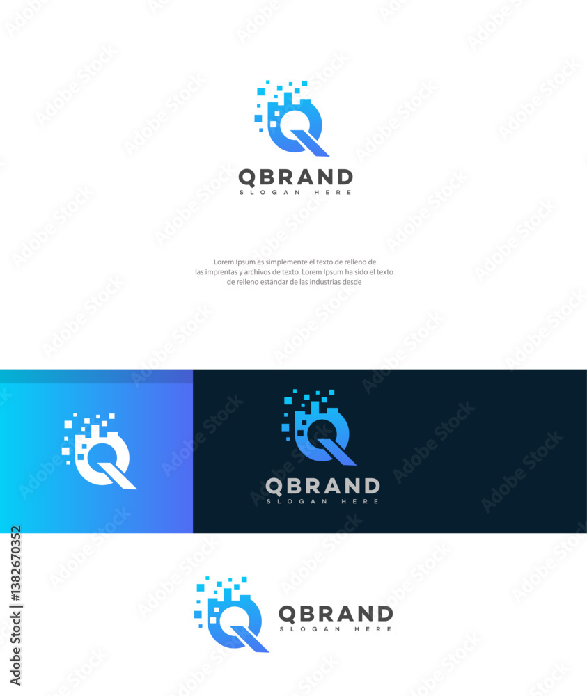 Modern Q Letter Logo Design Digital, Tech, Abstract, Blue, Pixelated ...