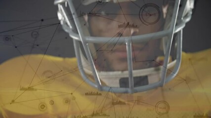 Poster - American football player wearing helmet with data processing animation overlay