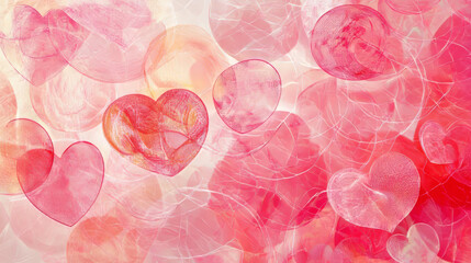 Wall Mural - Realistic set of abstract pink circles with heart shape leaves and shimmering particles on transparent background. Vector illustration of love energy swirls flying in air. Neon color symbol of romance