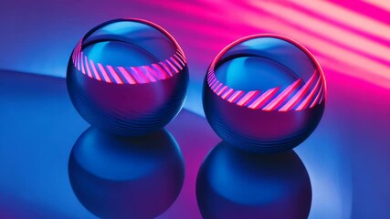 Poster - Brightly colored light beams interact with transparent spheres, creating a captivating visual experience at an art exhibition