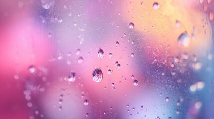 Poster - A close-up of raindrops on a window, blurring colorful lights in the background, creating a soft, artistic, and dreamy atmosphere with a touch of nostalgia
