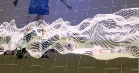Poster - Grid overlay with dynamic wave animation over soccer player on field