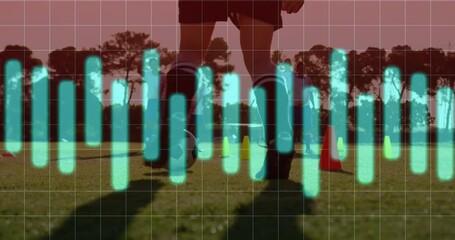 Poster - Soccer practice with glowing bar graph animation over grassy field
