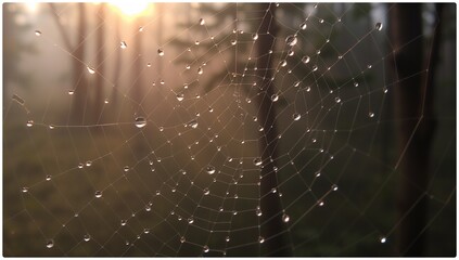 morning dew drops star on the spider's glowing net