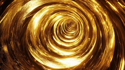 Poster - A luxurious, shiny gold tunnel spirals into the distance, with a gleaming metallic texture and smooth, digital art details forming an abstract vortex