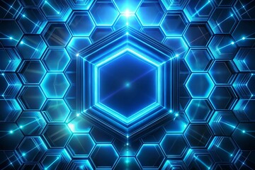 Poster - Futuristic hexagonal design glowing with blue light, ideal for templates, backgrounds, or thumbnails