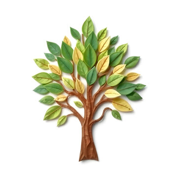 A digital illustration of a tree of life symbol, a root within a circle, rendered in layered paper cut style with sculpted textures art illustration design