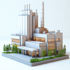 Aufkleber - detailed model of clean, modern industrial facility showcasing sleek architecture and large windows, surrounded by greenery, conveying sense of innovation and sustainability