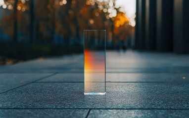 Poster - Glass Prism Reflecting Sunset on City Sidewalk