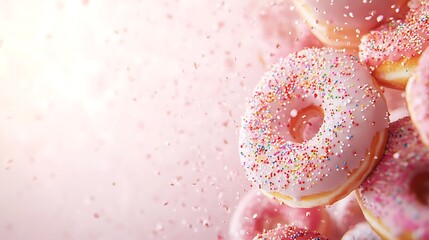 a festive national donut day background featuring a colorful array of donuts with sprinkles and icin