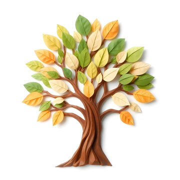 A digital illustration of a tree of life symbol, a root within a circle, rendered in layered paper cut style with sculpted textures art illustration design
