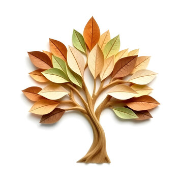 A digital illustration of a tree of life symbol, a root within a circle, rendered in layered paper cut style with sculpted textures art illustration design