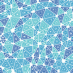 Poster - Mosaic triangles shapes background. Multiple repeated inner triangles. Medium shape size. Multiple colors style. Seamless pattern. Creative vector tiles. Beautiful vector illustration.