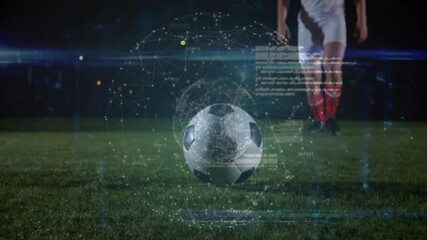 Poster - Approaching soccer ball, player with digital network animation overlay on field