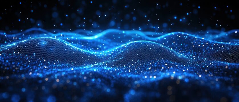 Abstract Blue Digital Particle Wave Landscape