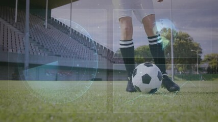 Poster - Soccer player on field with digital data processing animation overlay