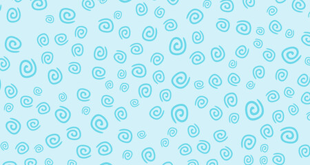 Poster - Random spiral shapes on light blue background. Pattern featuring numerous small, hand-drawn blue spirals scattered across a light blue background.