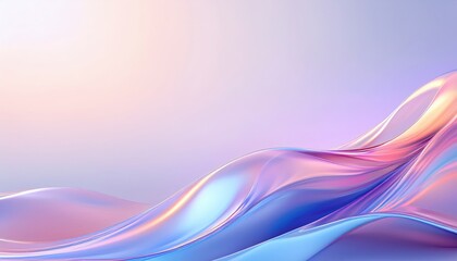 Poster - ethereal fluid wave with iridescent light reflections, abstract glass texture, pastel pink and blue hues, futuristic digital art

