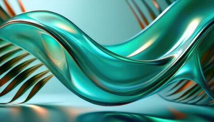 Leinwandbilder - fluid glass wave sculpture with teal and gold reflections, abstract 3d render for modern design, decor, and digital art

