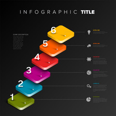 Poster - A visually appealing 3D gradient step infographic features six numbered sections, with connected text areas for detailed descriptions. Perfect for presentations and sequential data visualization.