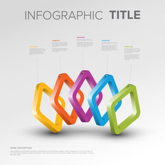 Poster - A 3D infographic featuring overlapping, colorful rhombus shapes with corresponding information text boxes. The vibrant design is ideal for presenting data or concepts visually.