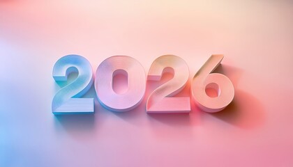 Aufkleber - modern pastel 2026 typography on soft gradient background, 3d paper cutout effect, stylish design for new year visual