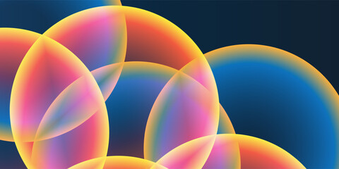 Poster - Abstract Background, Header or Banner Design with Large Red, Orange, Yellow and Blue Overlaying Globes, Bubbles Pattern - Multi Purpose Creative Wide Scale Template for Web in Editable Vector Format