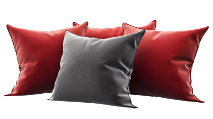 Arrangement of three decorative cushions on display  isolated on transparent  background