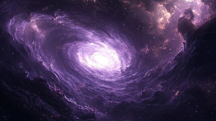 Wall Mural - Spiral Galaxy Nebula in Deep Space.  Vast swirling cosmic cloud of vibrant purple and  pink hues, a stunning celestial display.  Intense light source at the center of a spiral galaxy