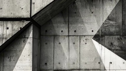 Poster - Sharp angles and geometric patterns are highlighted in this concrete structure, revealing contrasting shadows cast by daylight, emphasizing modern architectural design.
