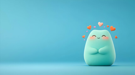 Poster - Cute Playful Blob Character with Hearts in a Bright Blue Background