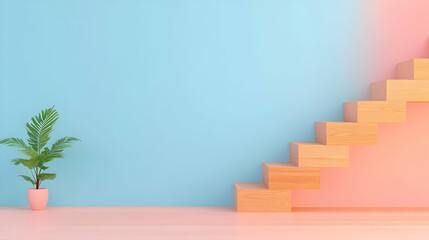 Poster - Conceptual Performance Milestone Staircase Against Colorful Background