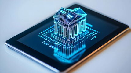 Poster - Holographic Digital Banking Icon Displayed on Tablet Device