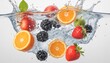 © Jean - Assortment Fruits In Fresh Clear Transparent Water White Background
