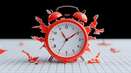 Poster - Torn Yellow Paper with Red Alarm Clock Sketch on Black Background