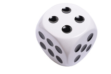 Fototapete - Isolated large white die or dice with black dots on transparent background, template of a die or dice, gambling addiction or table game concept, PNG