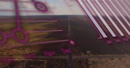 Poster - Data visualization animation over aerial view of vast desert landscape