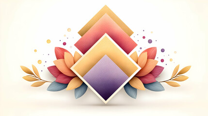 Poster - Abstract Geometric Art with Floral Elements and Soft Color Palette