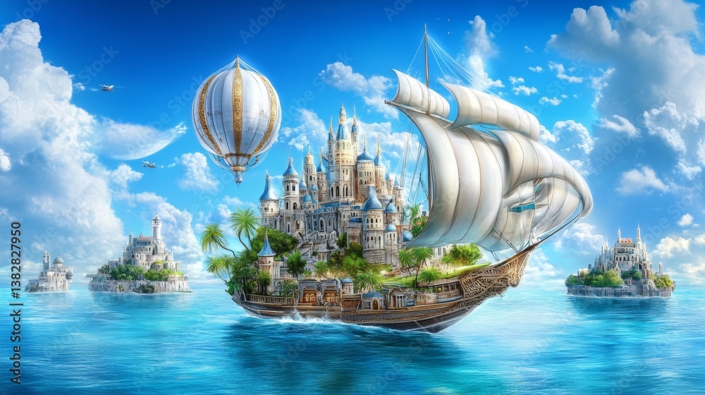 Floating Its A floating city adjusting to its new position in the sky, with airships ...