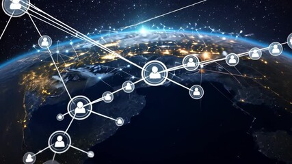 Poster - Global Connections: Visualizing the interconnectedness of the world, with a network overlaying the Earth, symbolizing communication, collaboration, and global reach.