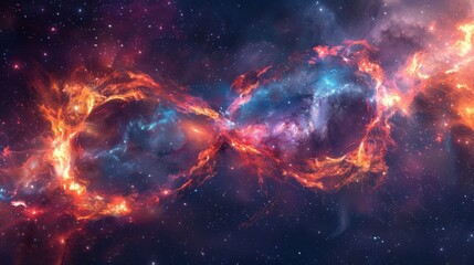 Poster - vibrant infinity symbol illuminated against a stunning galaxy background with swirling colors of spa