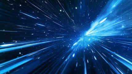 Wall Mural - abstract warp hyperspace travel lightspeed effect with radiant blue light streaks