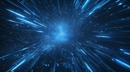 Wall Mural - abstract warp hyperspace travel lightspeed effect with radiant blue light streaks