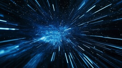 Wall Mural - abstract warp hyperspace travel lightspeed effect with radiant blue light streaks