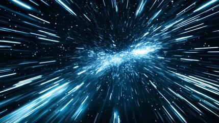 Wall Mural - abstract warp lightspeed travel with blue light streaks effect