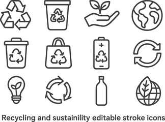 Poster - Vector illustration of recycling and sustainability icons representing eco-friendly practices and initiatives for a greener future