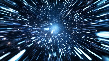 Wall Mural - abstract warp hyperspace travel lightspeed effect with radiant blue light streaks