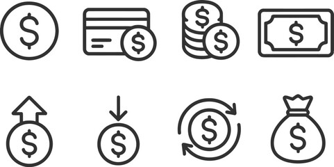 Leinwandbilder - Vector illustration of financial icons depicting transactions, currency, and money management tools for clear communication