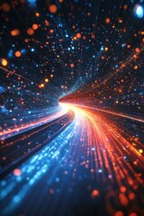 Poster - dynamic tunnel of light streaks in abstract space with vibrant blue and orange hues for futuristic t